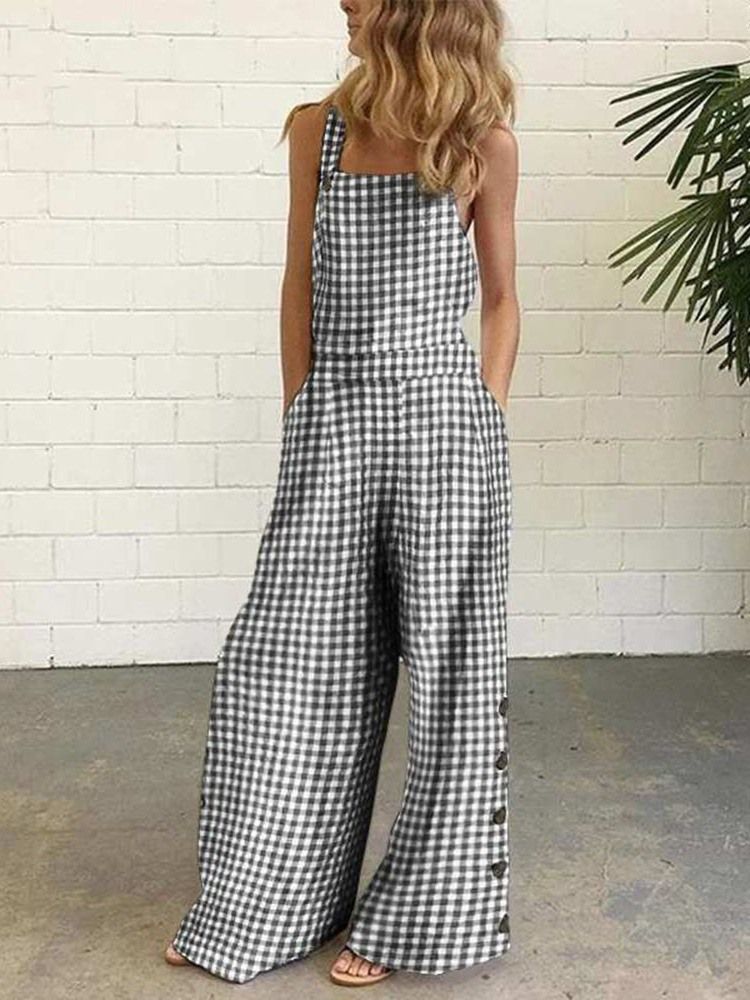 Pocket Rutete Dame Casual Slim Jumpsuit