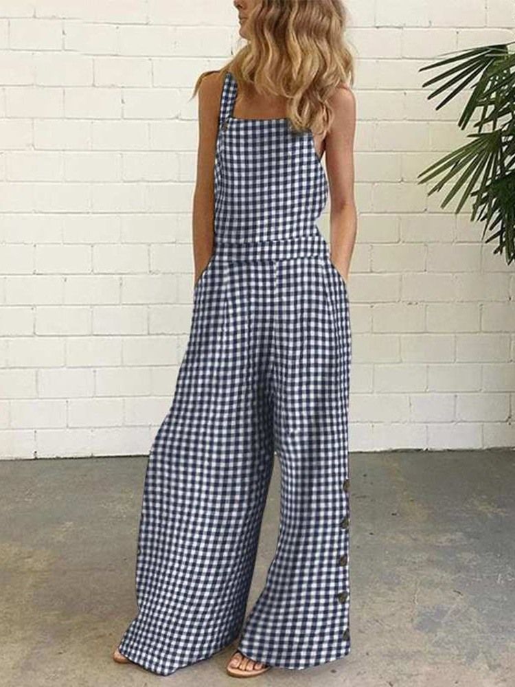 Pocket Rutete Dame Casual Slim Jumpsuit