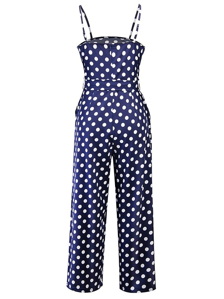 Polka Dots Beltestropp Slim Jumpsuit Med Vidde Ben