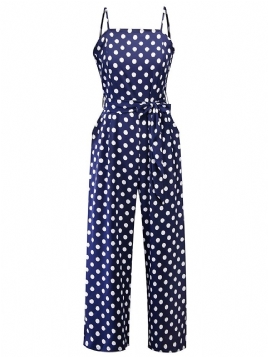 Polka Dots Beltestropp Slim Jumpsuit Med Vidde Ben