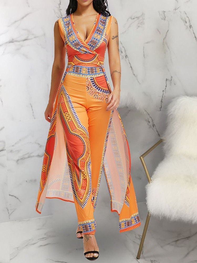 Print Full Length Fashion Pencil Bukser Slim Jumpsuit For Kvinner