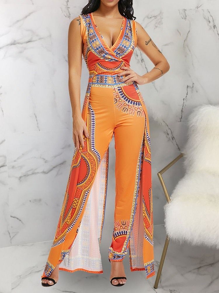 Print Full Length Fashion Pencil Bukser Slim Jumpsuit For Kvinner