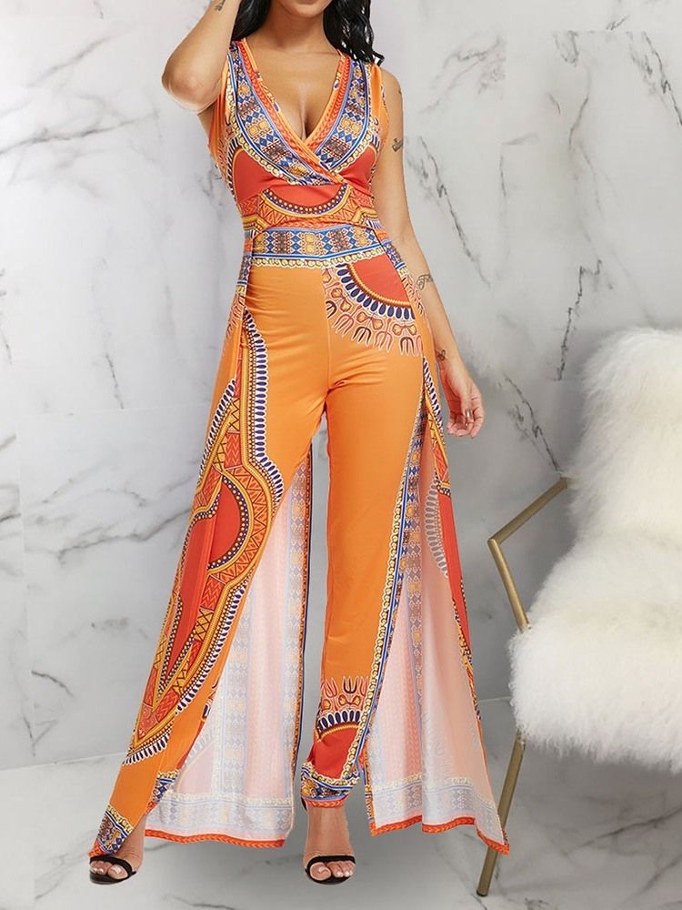 Print Full Length Fashion Pencil Bukser Slim Jumpsuit For Kvinner