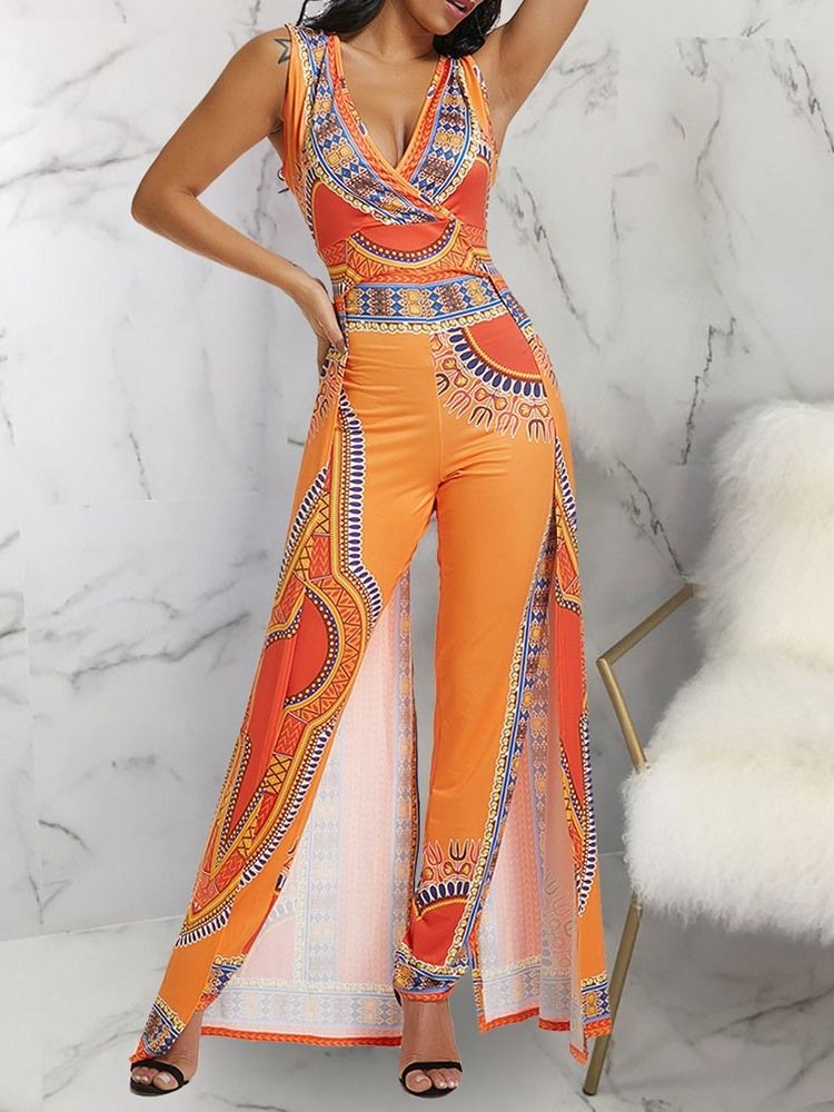 Print Full Length Fashion Pencil Bukser Slim Jumpsuit For Kvinner