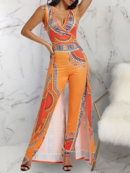 Print Full Length Fashion Pencil Bukser Slim Jumpsuit For Kvinner