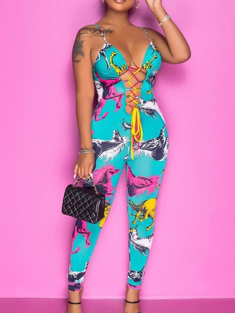 Ryggløs Sexy Animal Skinny Dame Pencil Bukser Jumpsuit