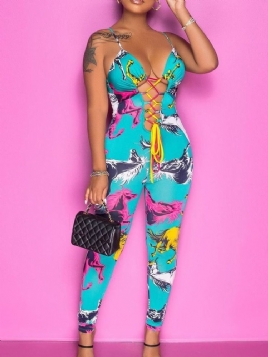 Ryggløs Sexy Animal Skinny Dame Pencil Bukser Jumpsuit