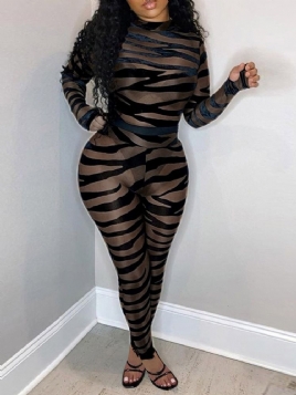 Sexy Full Length Zebra Stripe Pencil Bukser Skinny Jumpsuit