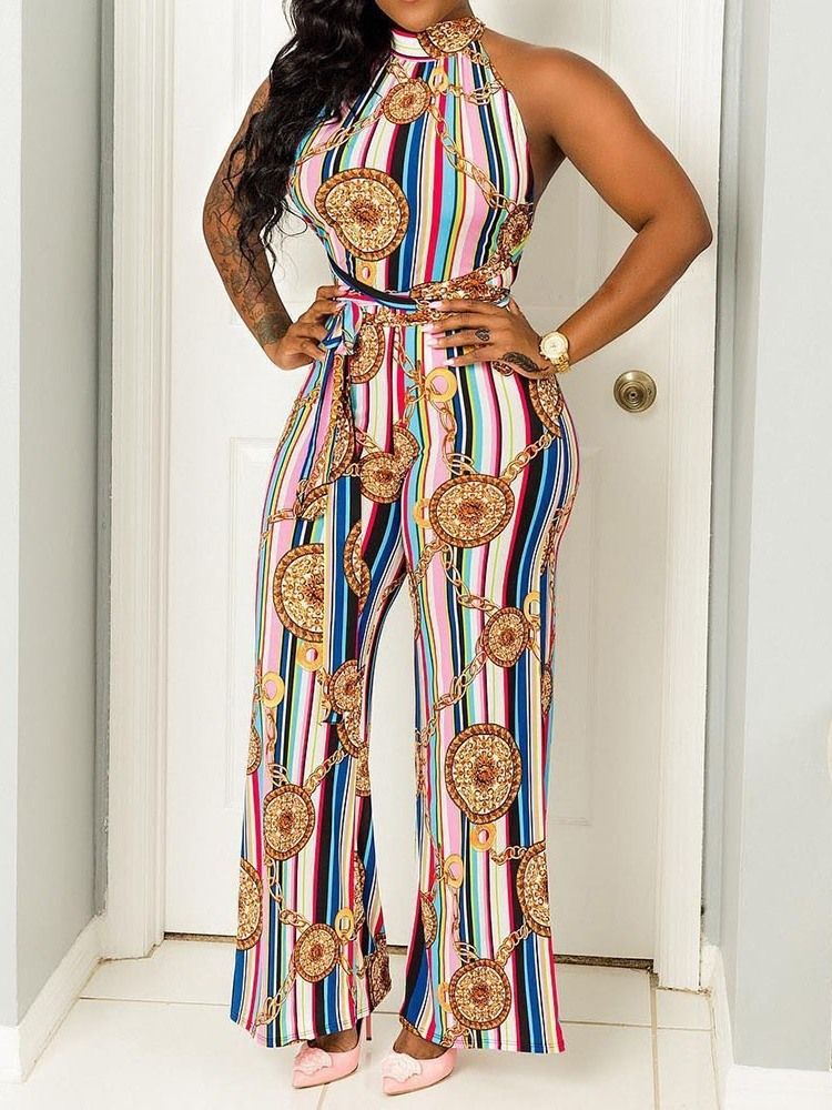 Sexy Print Geometrisk Backless Straight Slim Jumpsuit