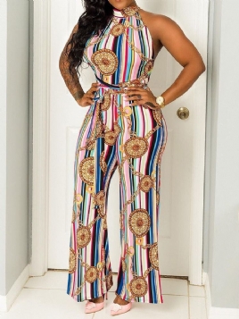 Sexy Print Geometrisk Backless Straight Slim Jumpsuit