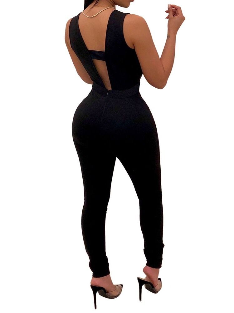 Sexy Vanlig Ryggløs Diamond Slim Jumpsuit