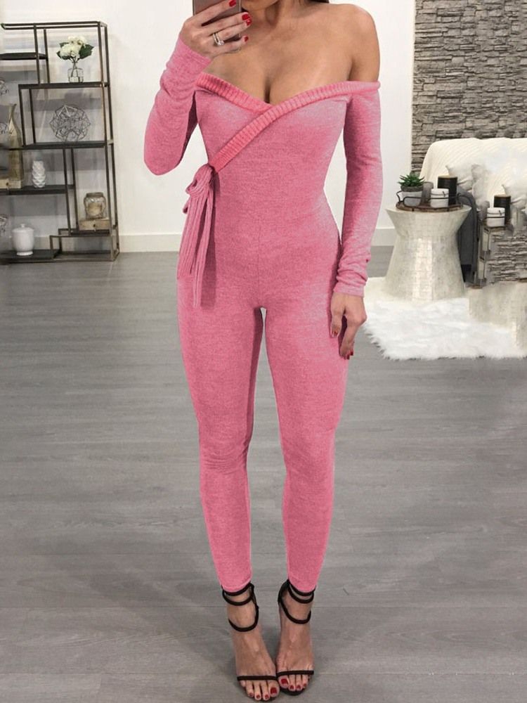 Sexy Vanlig Skinny Jumpsuit Med Snøring