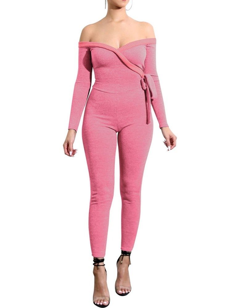 Sexy Vanlig Skinny Jumpsuit Med Snøring