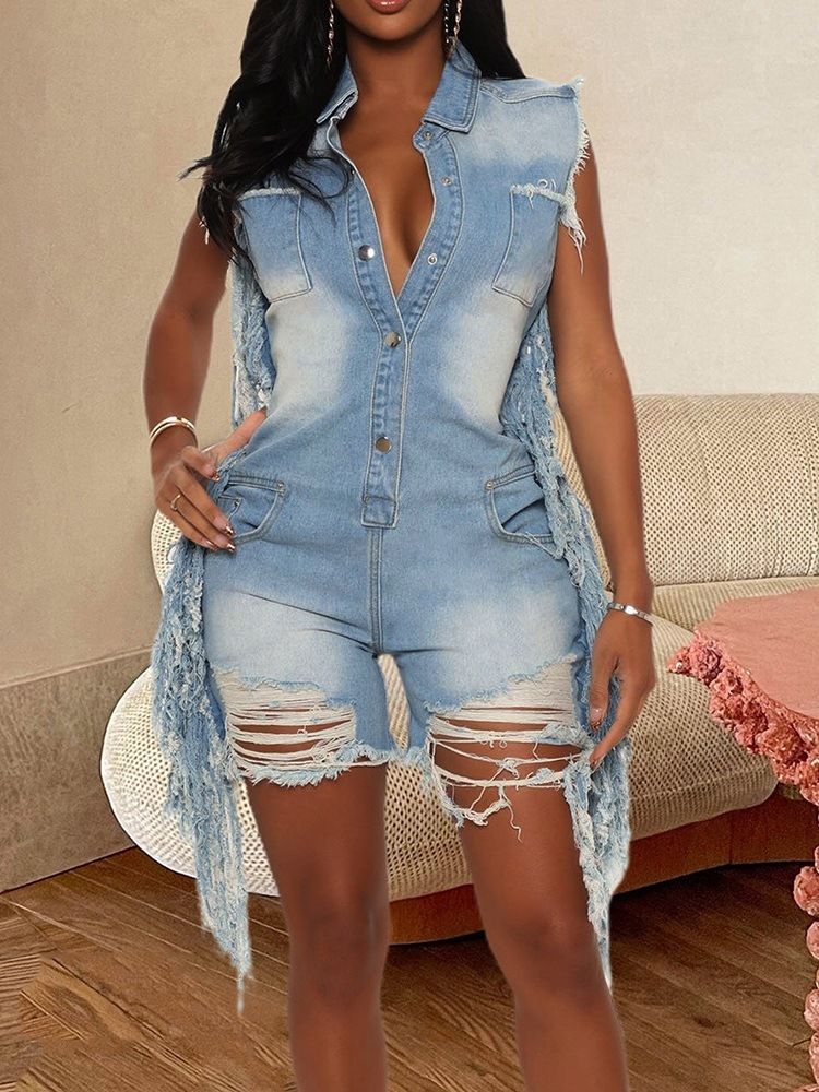 Shorts Sweet Hole Straight Slim Jumpsuit