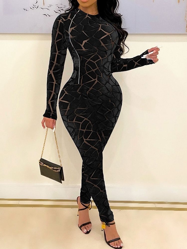 Skinny See-Through Sexy Vanlig Blyant Bukse Jumpsuit