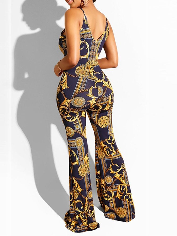 Skriv Ut Sexy Full Length Slim Mid Waist Jumpsuit