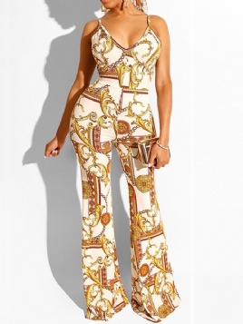 Skriv Ut Sexy Full Length Slim Mid Waist Jumpsuit