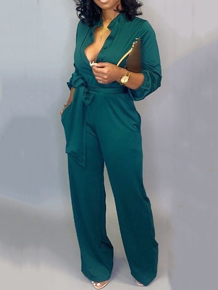 Snøring Søt Full Lengde Slim Mid Waist Jumpsuit For Kvinner