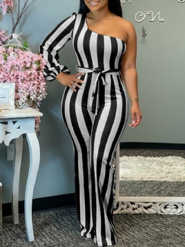 Stripe Full Lengde Print Slim Jumpsuit For Kvinner