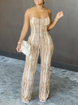 Stripe Full Length Patchwork Slim Mid Waist Jumpsuit For Kvinner