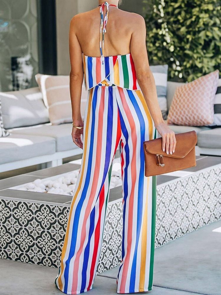 Stripe Ladylike Jumpsuit For Kvinner I Full Lengde Med Rett Midje