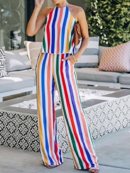 Stripe Ladylike Jumpsuit For Kvinner I Full Lengde Med Rett Midje