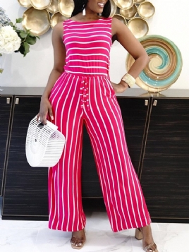 Stripe Office Lady Full Lengde Mid Waist Slank Jumpsuit For Kvinner