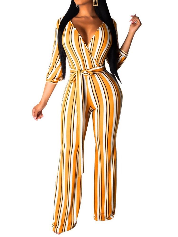 Stripe Slim Søt Jumpsuit Med Høy Midje