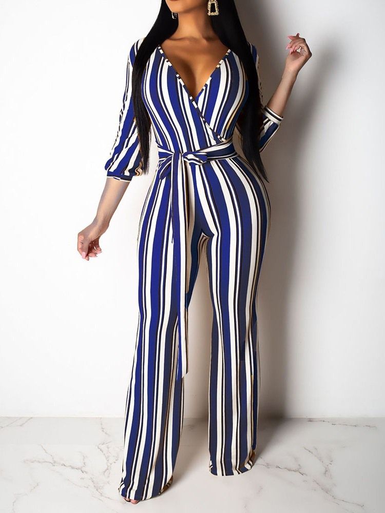 Stripe Slim Søt Jumpsuit Med Høy Midje