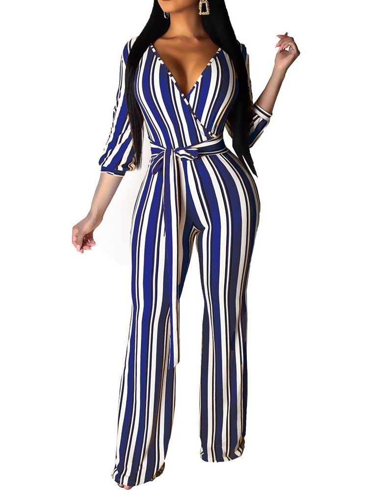 Stripe Slim Søt Jumpsuit Med Høy Midje