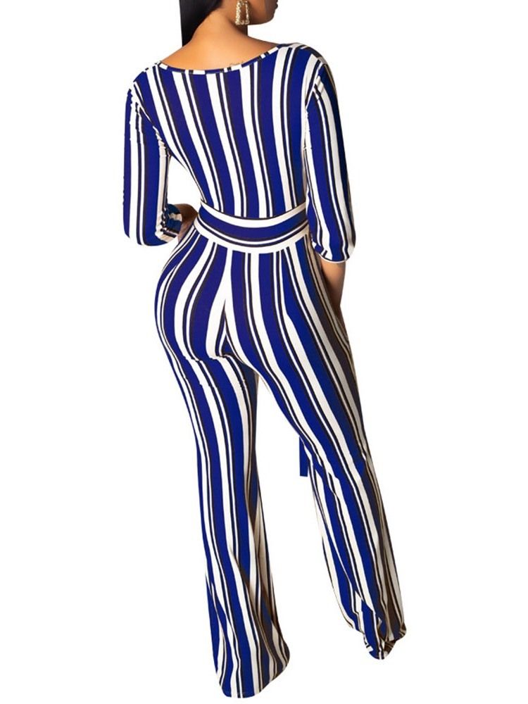 Stripe Slim Søt Jumpsuit Med Høy Midje