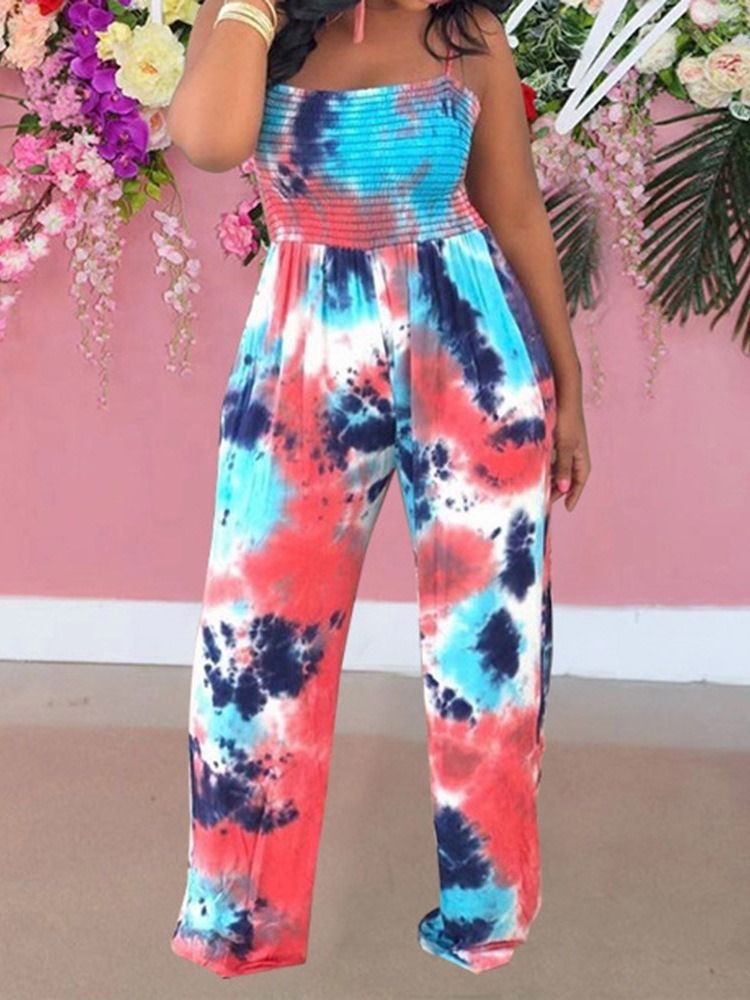 Tie-Dye Full Lengde Color Block Slim Mid Waist Jumpsuit For Kvinner