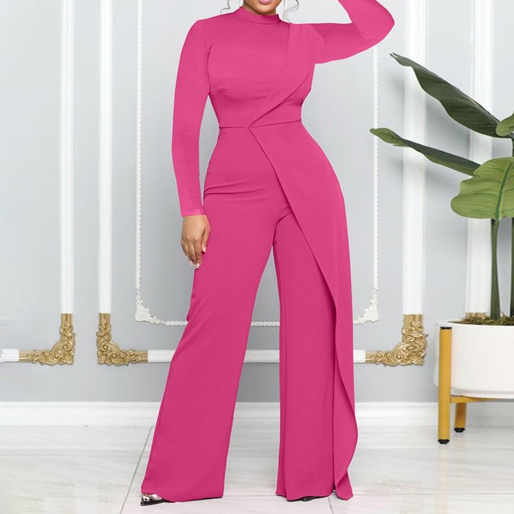 Vanlig Asymmetrisk Mote Midt Midje Rett Jumpsuit