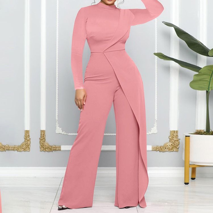 Vanlig Asymmetrisk Mote Midt Midje Rett Jumpsuit