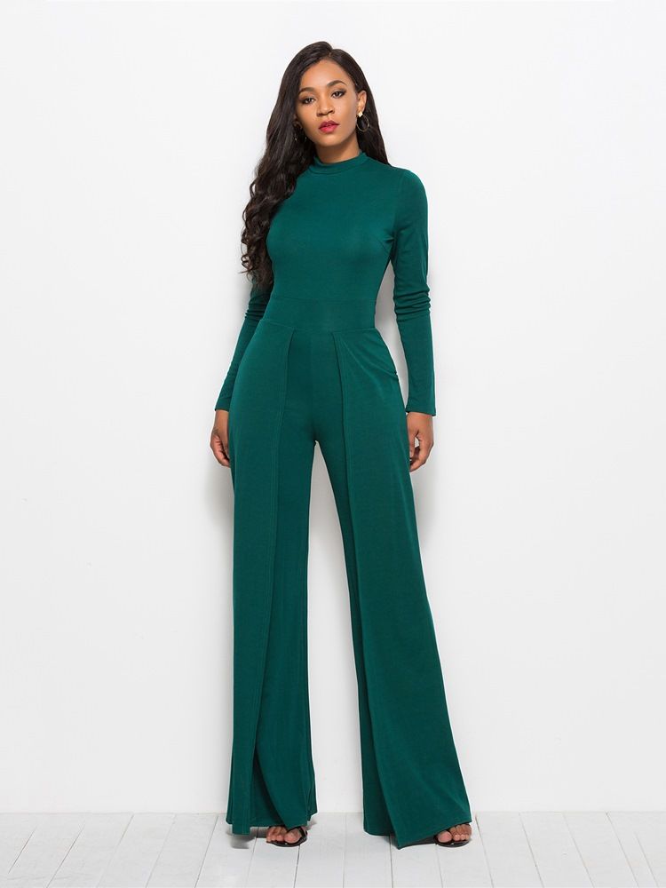 Vanlig Brede Ben Gul Jumpsuit For Kvinner