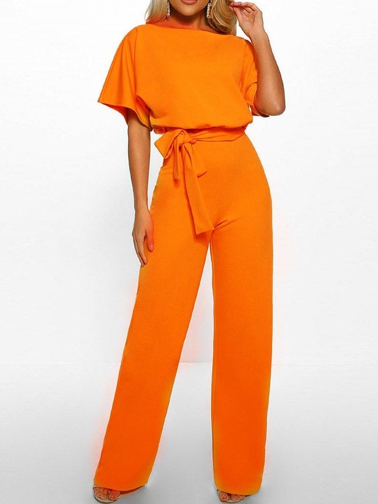 Vanlig Full Lengde Høy Midje Løst Belte Jumpsuit