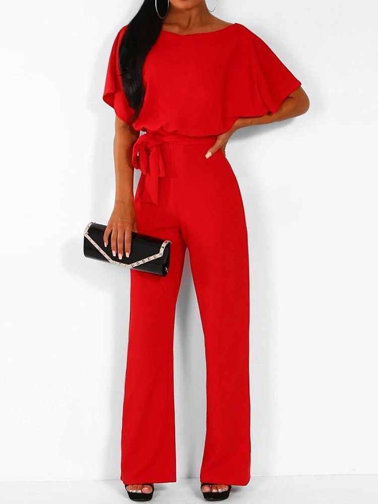 Vanlig Full Lengde Høy Midje Løst Belte Jumpsuit