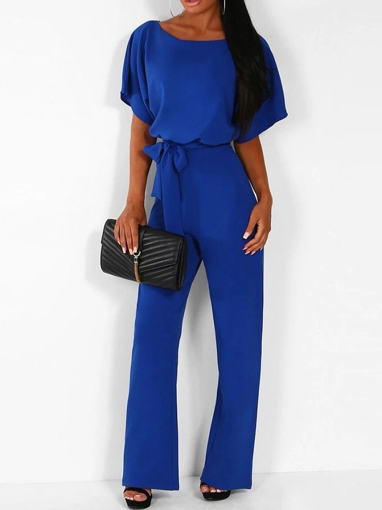 Vanlig Full Lengde Høy Midje Løst Belte Jumpsuit