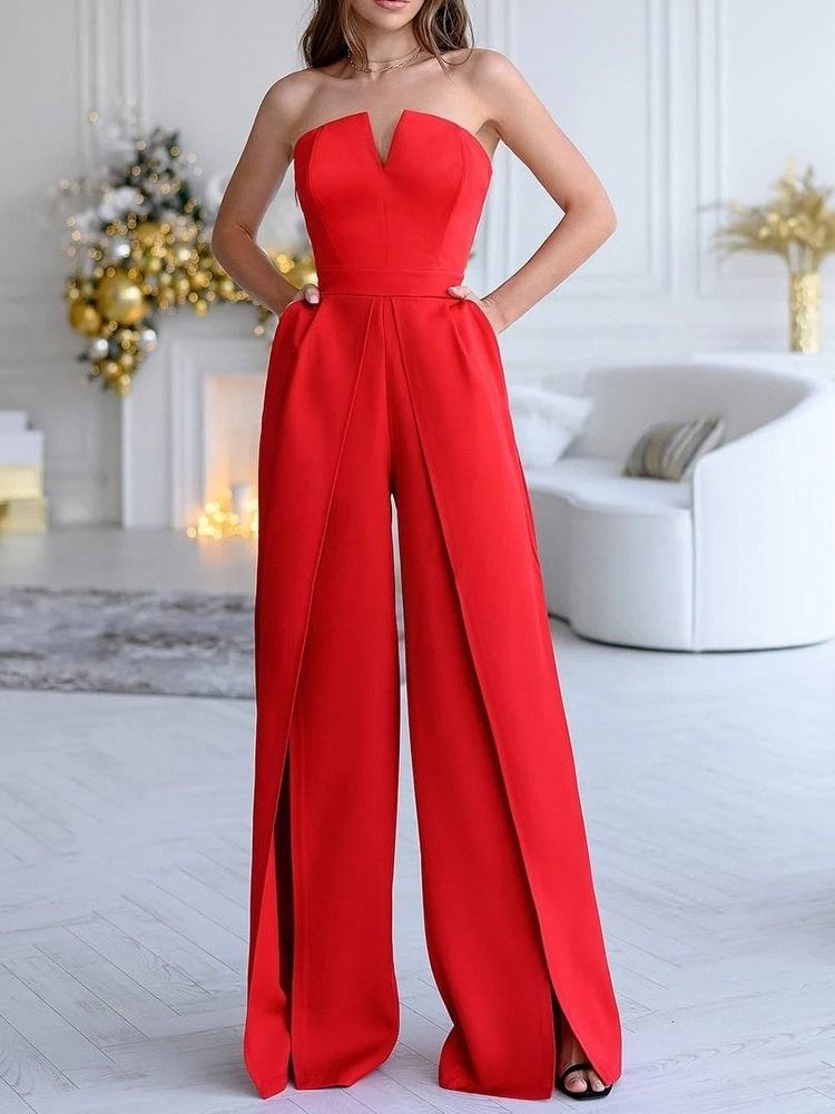 Vanlig Full Lengde Mote Mid Waist Slim Jumpsuit