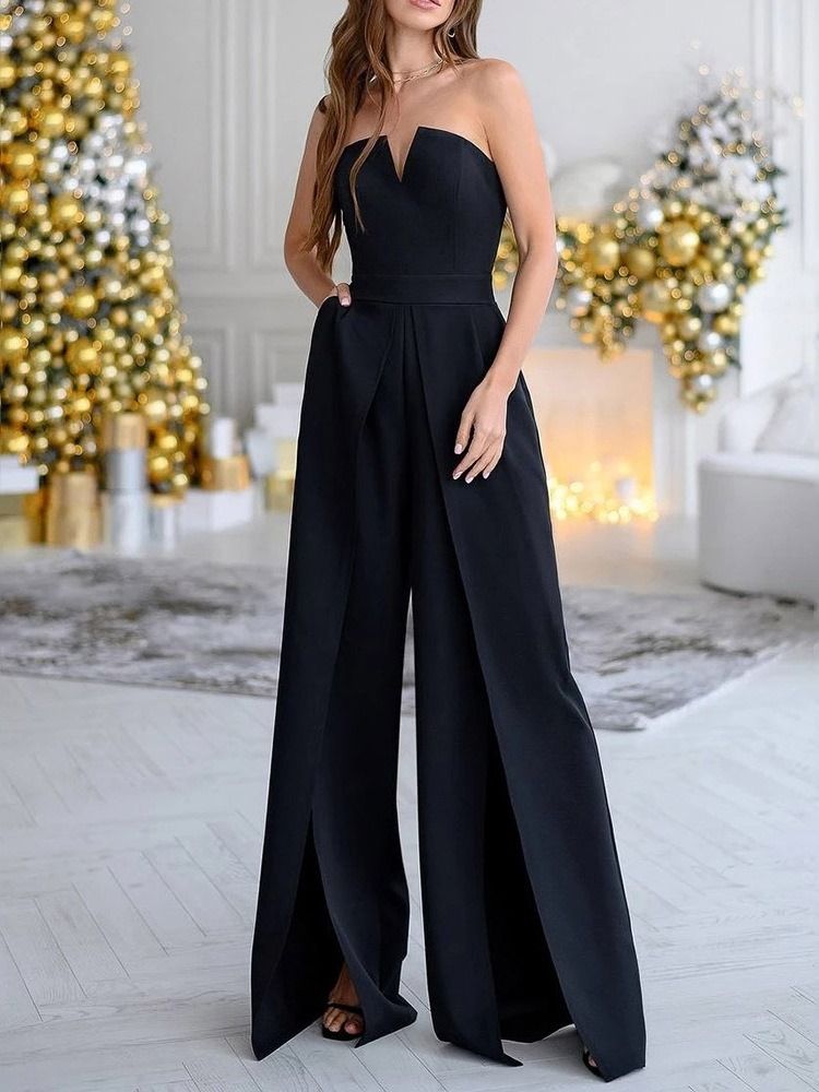 Vanlig Full Lengde Mote Mid Waist Slim Jumpsuit