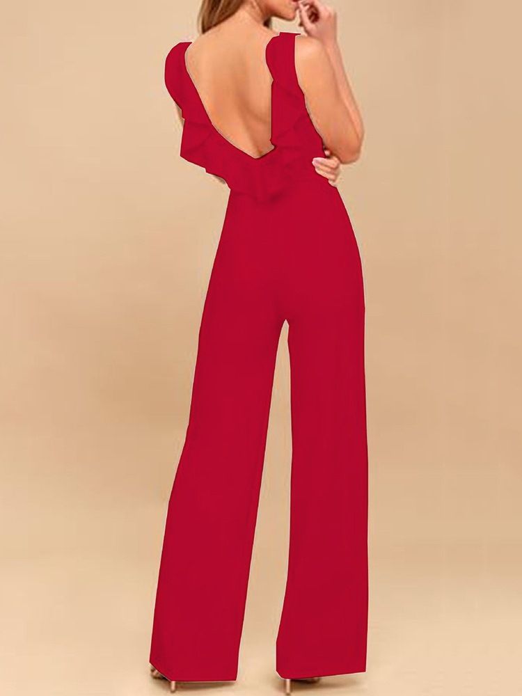 Vanlig Full Lengde Mote Rett Slank Jumpsuit For Kvinner