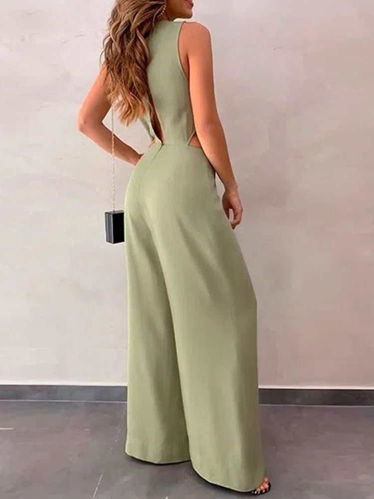 Vanlig Full Lengde Sexy Kvinners Slim Mid Midje Jumpsuit