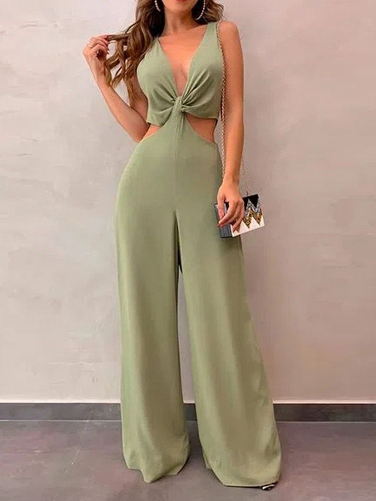 Vanlig Full Lengde Sexy Kvinners Slim Mid Midje Jumpsuit