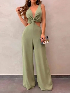 Vanlig Full Lengde Sexy Kvinners Slim Mid Midje Jumpsuit