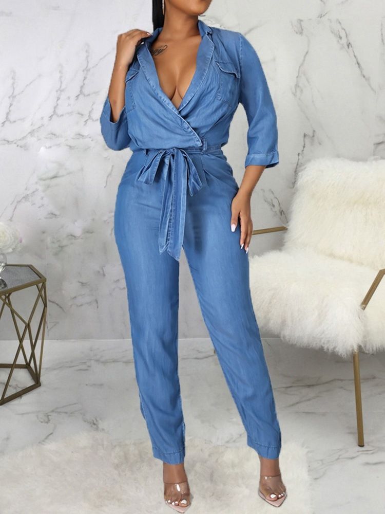 Vanlig Full Lengde Søt Midje Blyantbukse Jumpsuit