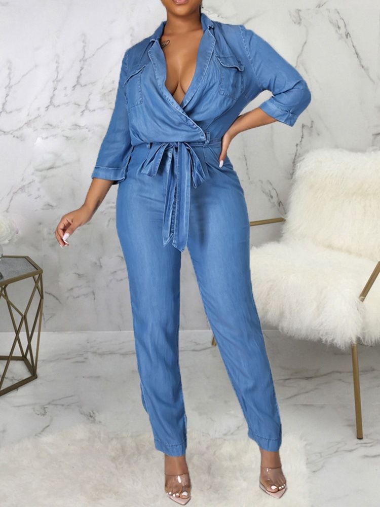 Vanlig Full Lengde Søt Midje Blyantbukse Jumpsuit