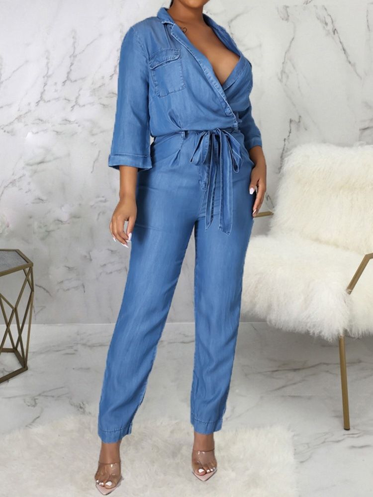 Vanlig Full Lengde Søt Midje Blyantbukse Jumpsuit