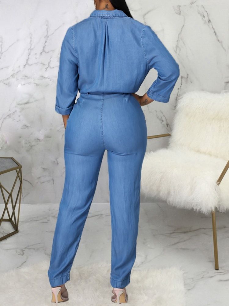 Vanlig Full Lengde Søt Midje Blyantbukse Jumpsuit