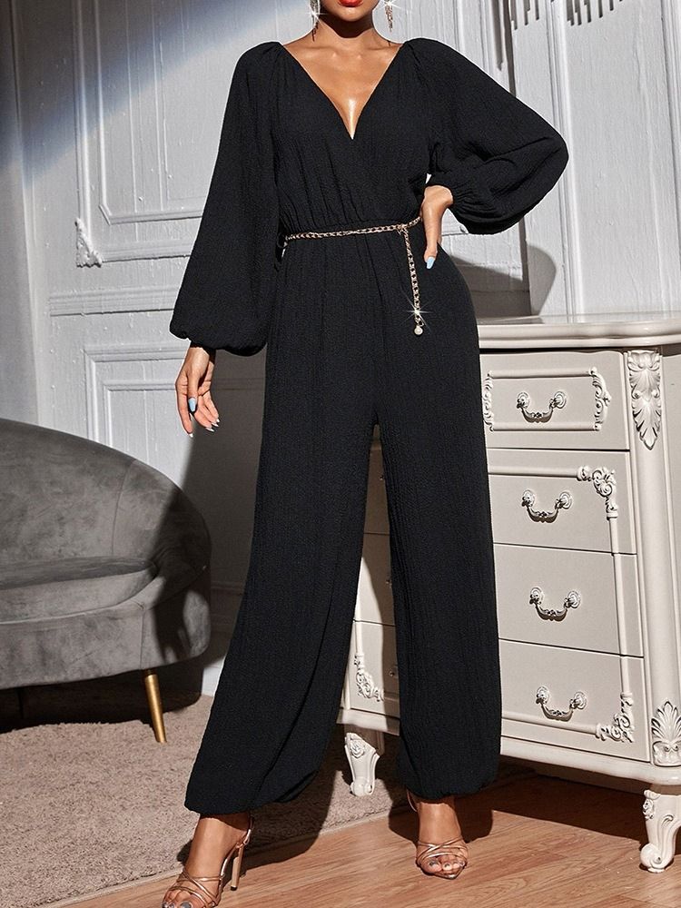 Vanlig Kontordame I Full Lengde Loose Mid Waist Jumpsuit