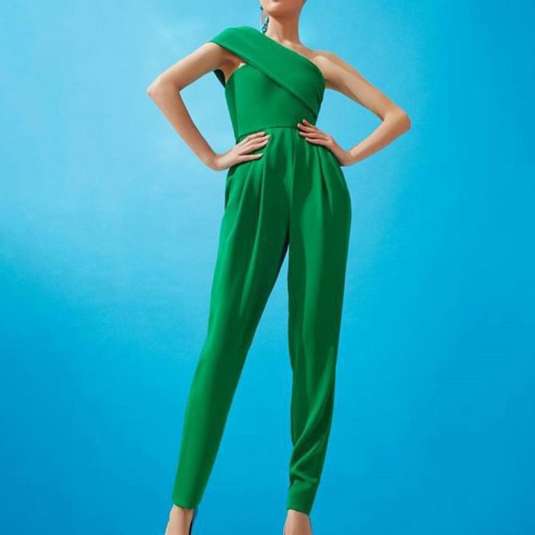 Vanlig Kontordame I Full Lengde Slim Mid Waist Jumpsuit